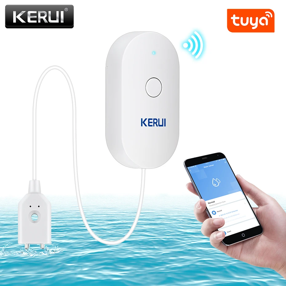Home Security Monitoring - KERUI WiFi Water Sensor สมาร์ทห้องครัวเครื่องตรวจจับน้ํารั่ว Tuya