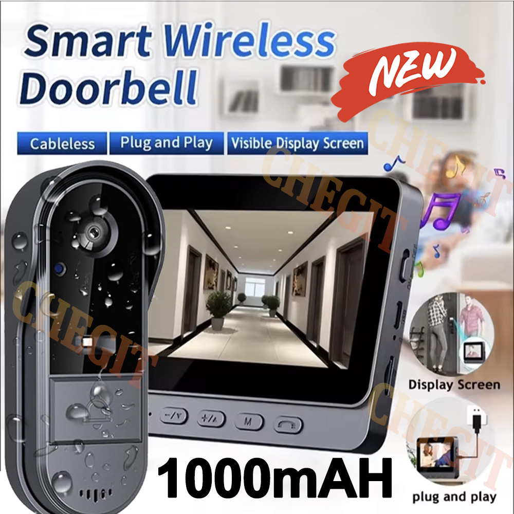 Home Security Tech - กล้องออดไร้สายอินเตอร์เน็ตไร้สาย 1080P วิดีโออินเตอร์คอมออดกันน้ำ 4.3 นิ้วหน้าจอ IPS