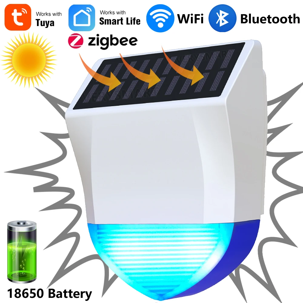 Home Security Siren - Tuya สมาร์ทสําหรับ Zigbee/Wifi ไซเรนกันน้ํากลางแจ้งพลังงานแสงอาทิตย์และแหล่งจ่ายไฟ USB อุปกรณ์เสริม