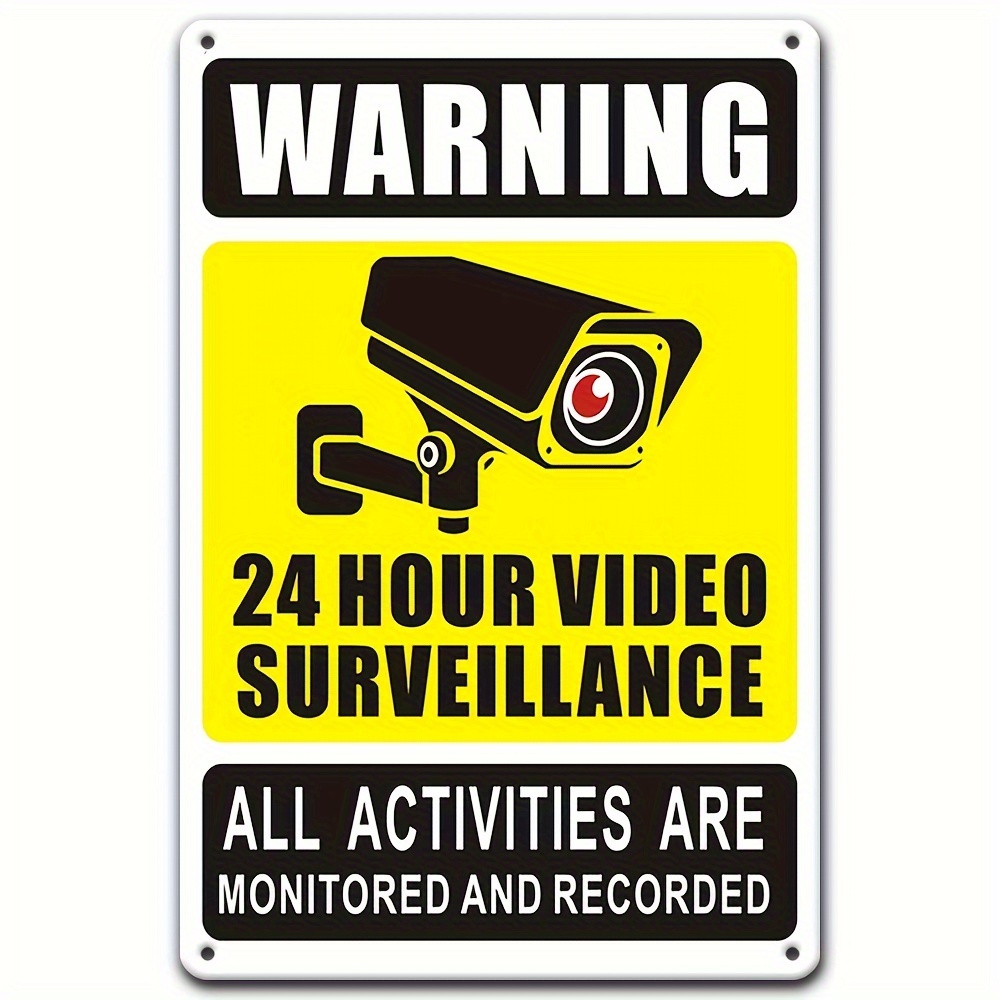 Home Security Tech - ป้ายเตือนการเฝ้าระวังด้วยวิดีโอ 24/7 - โลหะเหล็กทนทานพร้อมไอคอนกล้องรักษาความปลอดภัย ตกแต่งผนังภายนอกสำหรับบ้าน ห้องนอน