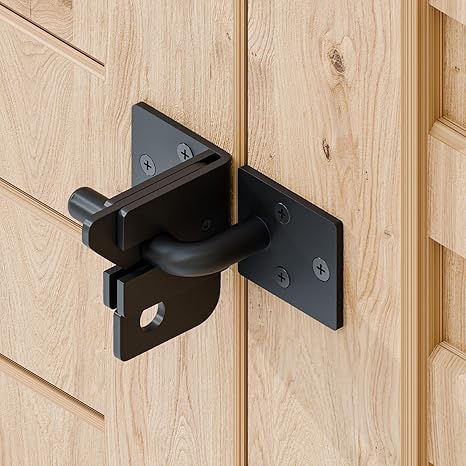 Home Security Fence - ตัวล็อคประตูแบบเปิดด้านขวา ล็อคอัตโนมัติ สำหรับรั้วไม้ ตัวล็อคแบบคันโยกแรงโน้มถ่วง สำหรับประตูรั้ว รางสีดำ