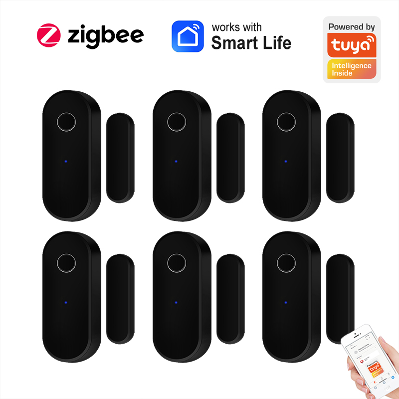 Home Security Deals - Tuya สมาร์ท Zigbee เซ็นเซอร์ประตูประตูหน้าต่างเปิดปิดเครื่องตรวจจับสีดํา Smart Home