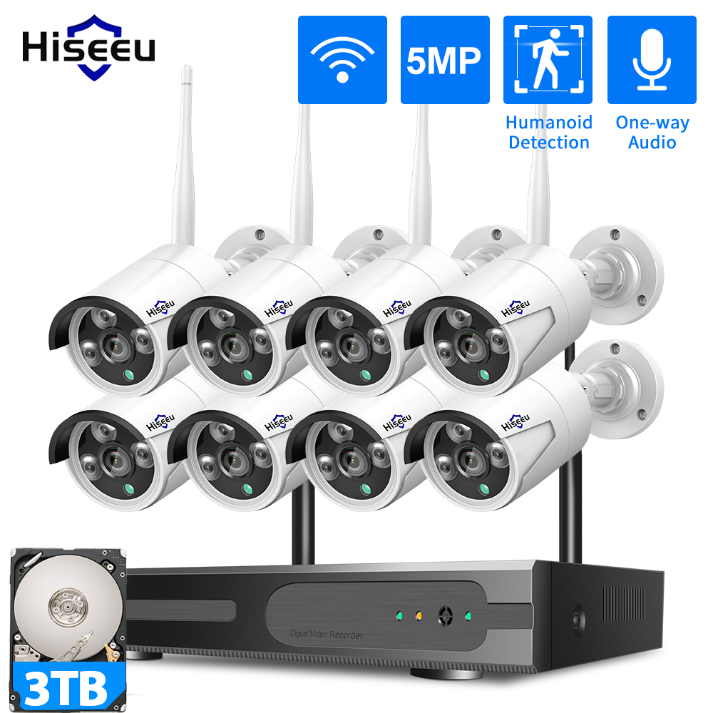 Home Security Monitoring - กล้องวงจรปิด Hiseeu 3/5/8MP WiFi ระบบกล้องรักษาความปลอดภัย กล้องทรงกระบอกมองกลางคืนแบบอินฟราเรด