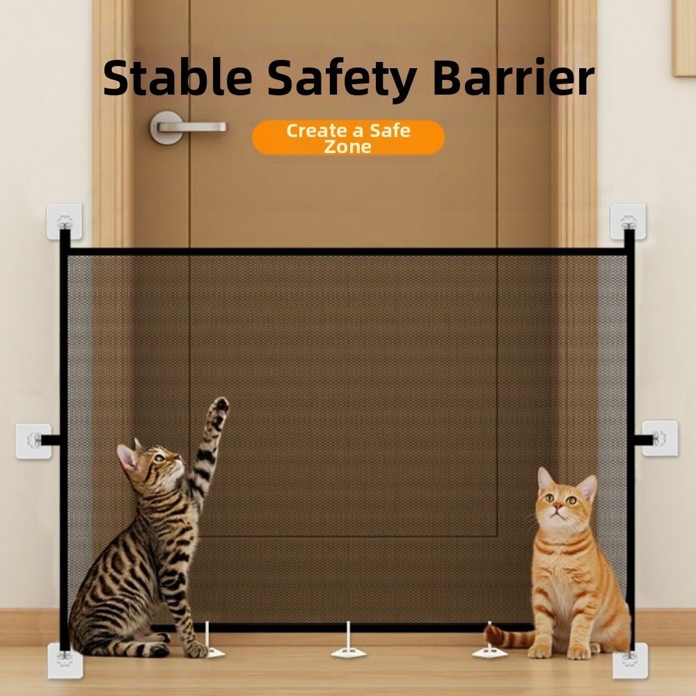 Home Security Fence - รั้วกั้นสัตว์เลี้ยงแบบพกพาพับเก็บได้ รั้วตาข่ายนิรภัยสำหรับสัตว์เลี้ยงพร้อมตะขอ ป้องกันการหลบหนี ประตูกั้นสุนัขสำหรับบันได